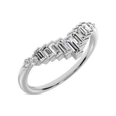 Diamond 1/5 ct tw Round and Baguette Chevron Band  in 10K White Gold